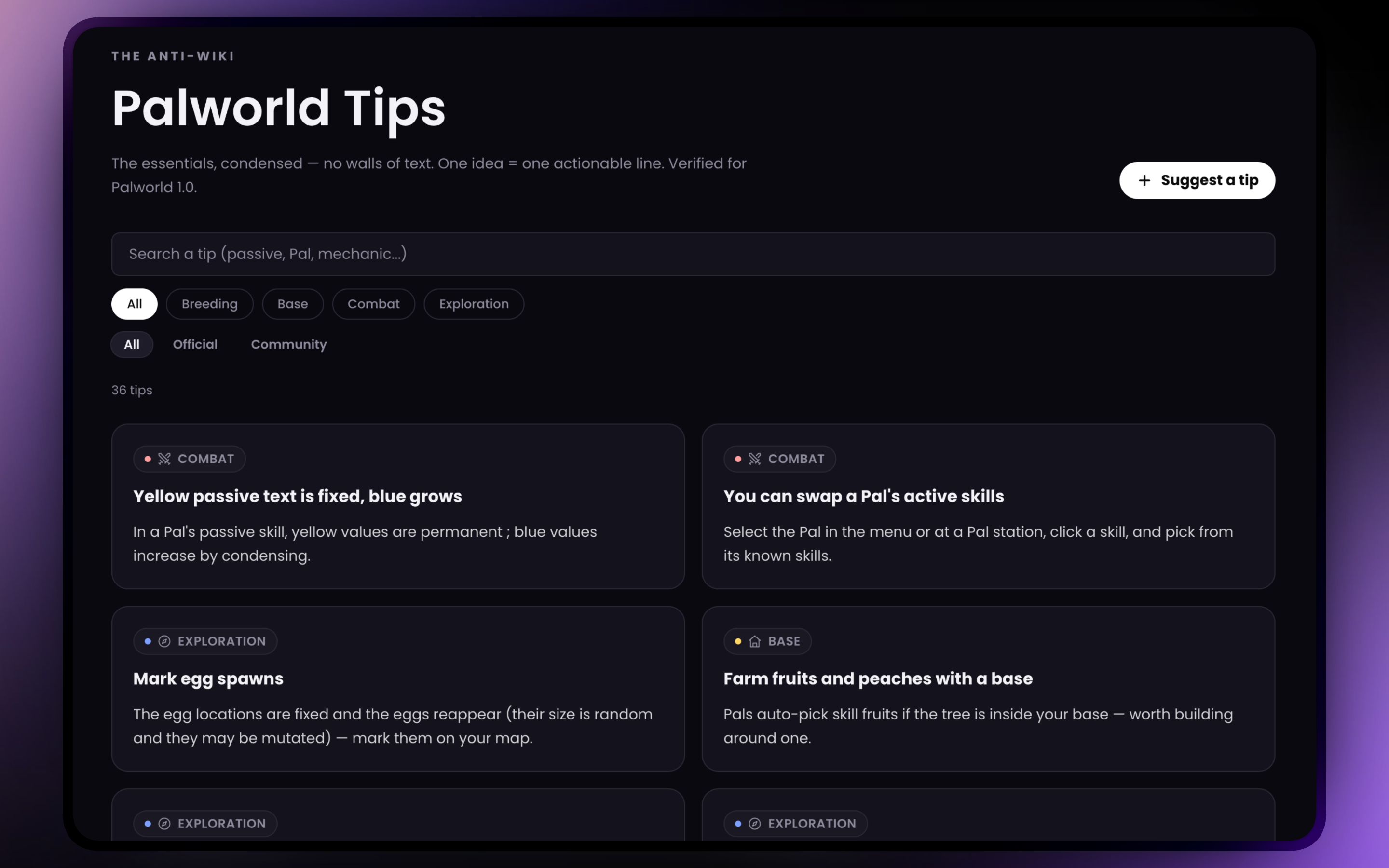 Tips condensés